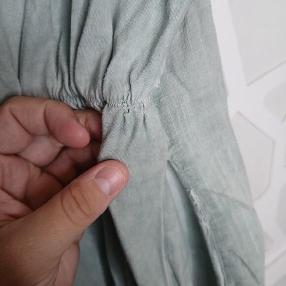 Bai Li Pastel Green Eyelet Embroidered Oversize Dress Womens L/XL Lagenlook Boho - Picture 10 of 14